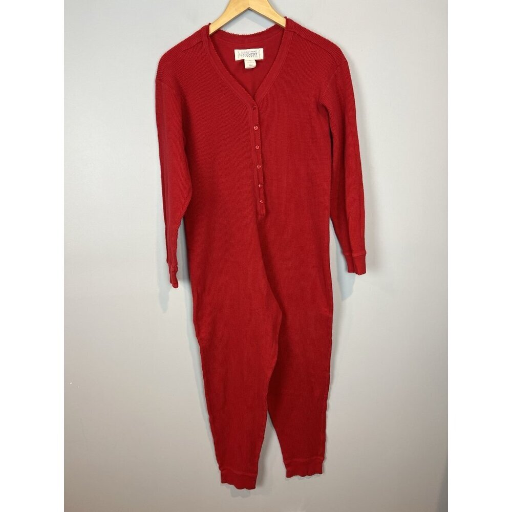 Victorias Secret Country‎ Thermal Pajamas Womens Small Red One Piece Waffle Knit